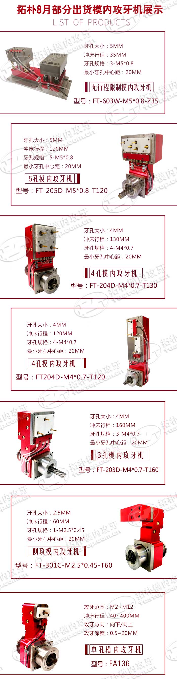 拓樸8月部分模內(nèi)攻牙機(jī)出貨展示